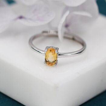 Sterling Silver Natural Citrine Oval Ring, 5 of 11