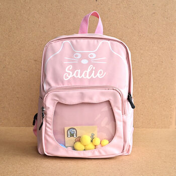 Personalised Cat Kids Pink Backpack, 2 of 4