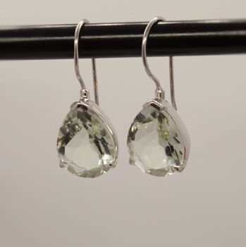 Green Amethyst Silver Drop Earrings, 2 of 6