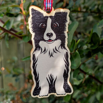Collie Dog Hanging Wooden Christmas Decoration, 4 of 6