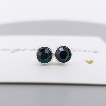 Sterling Silver May Emerald Birthstone Stud Earrings, 3 of 7