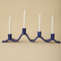 Handmade Blue Wavy Ceramic Candelabra For Four Candles, thumbnail 1 of 9