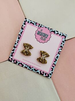 Farfalle Pasta Glitter Resin Studs / Pasta Lover Gift / Novelty Food Jewellery / Fun Accessories, 3 of 5
