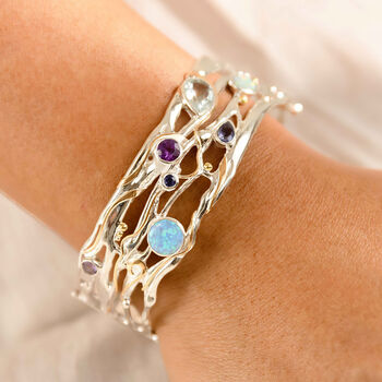 Hinged Sterling Silver Purple And Blue Gemstone Bangle, 2 of 6