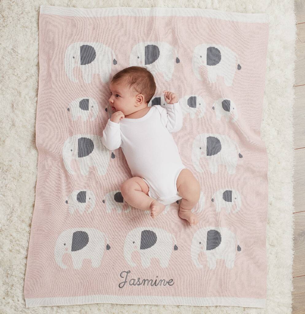 Personalised Pink Elephant Knitted Intarsia Blanket By My 1st Years