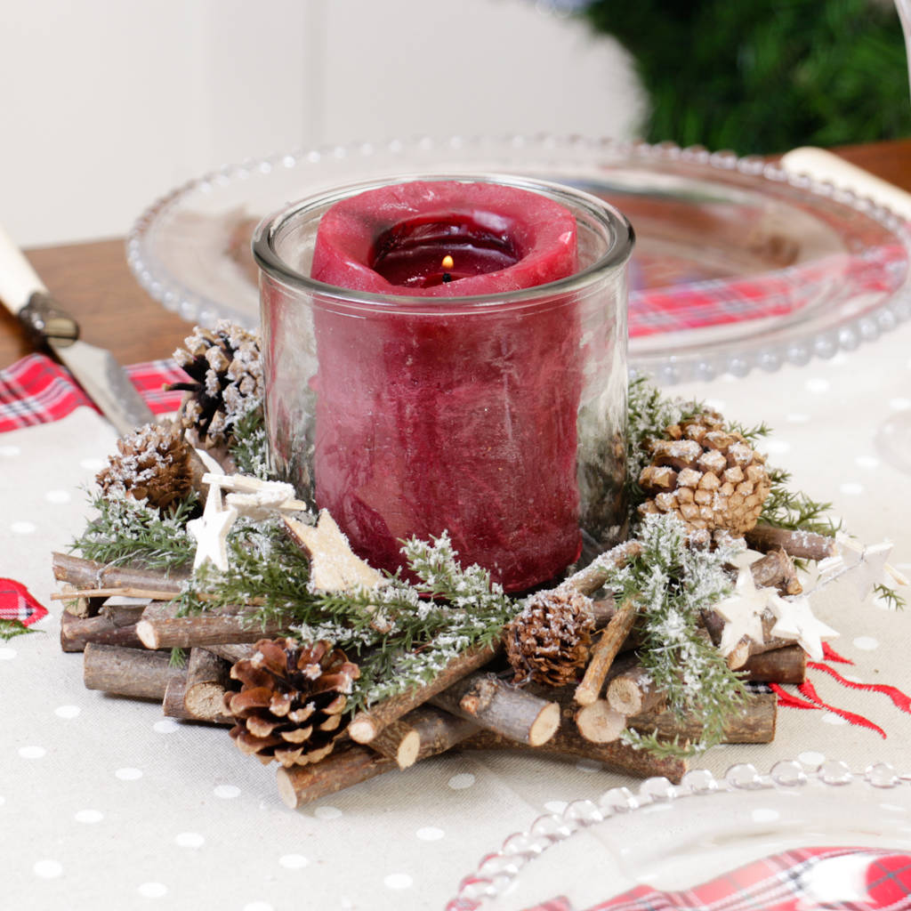 frosted woodland christmas pillar candle holder gift by dibor