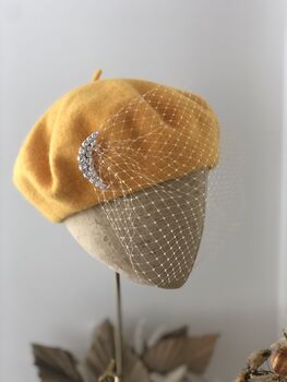 Yellow Beret With Optional Veil And Accessories, 5 of 12