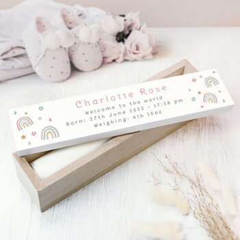 Rainbow Wooden Birth Certificate Holder Box, 3 of 7