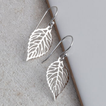 Sterling Silver Leaf Dangly Earrings, 2 of 4