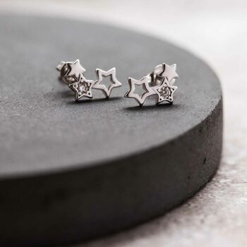 Silver Plated Triple Star Crystal Studs, 2 of 3