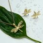 Gold Plated Sterling Silver Dragonfly Stud Earrings, thumbnail 3 of 5