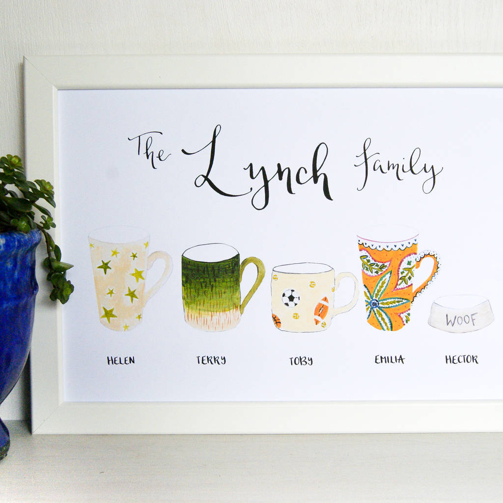 personalised illustrated family cups and mugs art print by maggie's