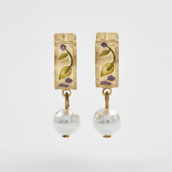 Blackberry Bramble Pearl Drop Gold Huggie Earrings, 3 of 8