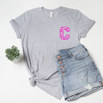 Ladies Neon Leopard Initial Letter T Shirt, 2 of 3