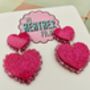 Twice The Love Pink Double Heart Glitter Resin Earrings, thumbnail 5 of 6