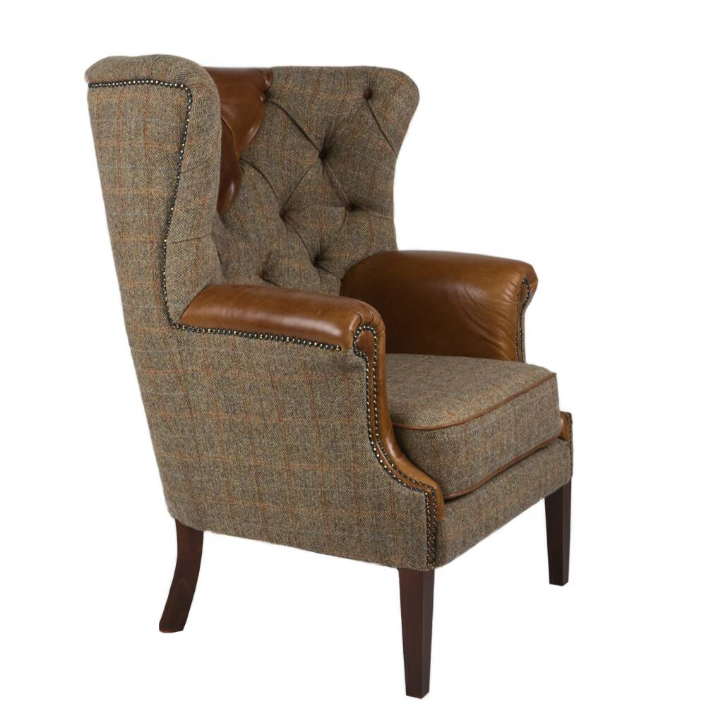 Brown Leather And Tweed Kensington Armchair By The Orchard Furniture