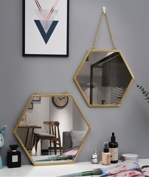 Hexagon Metal Frame Decorative Wall Hanging Mirror, 3 of 9