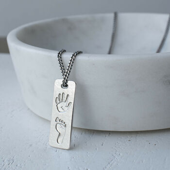Hand And Footprint Slim Silver Tag Necklace, 2 of 6
