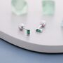 Sterling Silver Extra Tiny Emerald Green Baguette Cz Screw Back Earrings, thumbnail 1 of 11