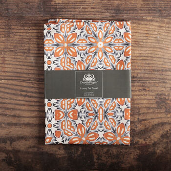Orange Flower Tea Towel | 100% Cotton | Made In The UK, 9 of 12
