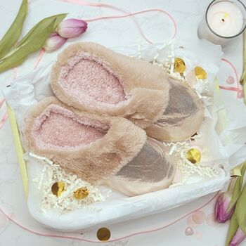 Fluffy Faux Fur Slippers For Her – Silver Or Gold Sparkly Cosy Slippers, 11 of 12
