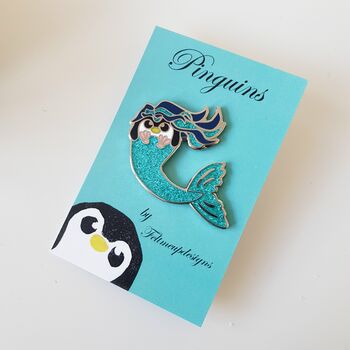 Glittery Mermaid Penguin Enamel Pin Badge, 3 of 12