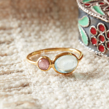 Blue Topaz And Pink Tourmaline Double Stacking Ring, 6 of 10