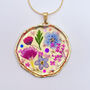 Pressed Flowers Round Gold Necklace Medium Hand Made, thumbnail 5 of 11