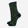 Women's Khaki Green Leopard Print Glitter Socks, thumbnail 2 of 4