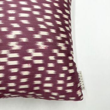 Square Ikat Silk Cushion Mauve Spot, 3 of 8