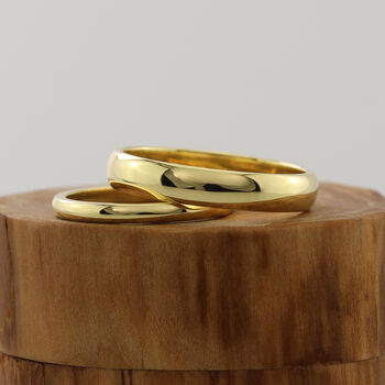 18ct Gold Polished D Shape Matching Wedding Ring Set, 5 of 5