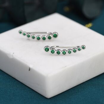 Emerald Green Pebble Cz Crawler Earrings, 3 of 9