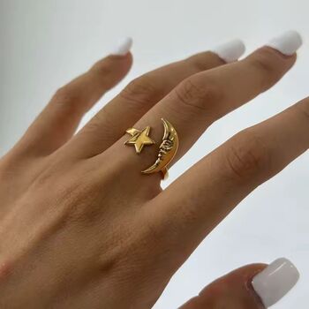Boho Celestial Moon And Star Ring Adjustable Gold/Silver, 6 of 6