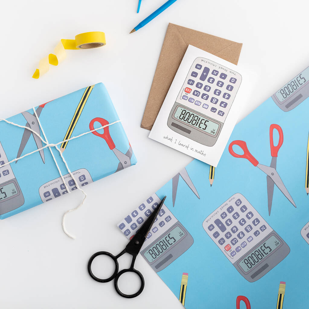 Calculator Boobies Wrapping Paper, Blue By you've got pen on your face