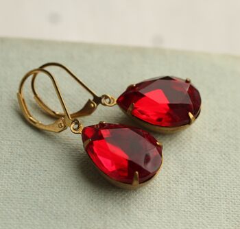 Vintage Ruby Red Teardrop Earrings, 3 of 8