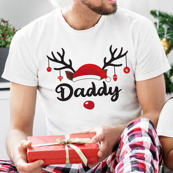 Rudolph Antlers Matching Family White Christmas T Shirts, 3 of 5