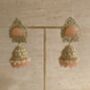 Peach Gold Kundan Jhumki Indian Earrings, thumbnail 3 of 6