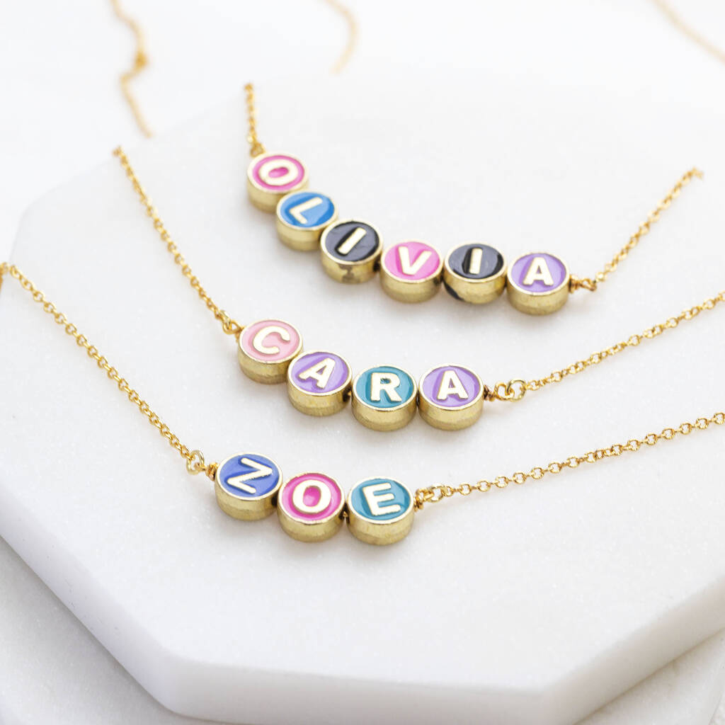 Personalised Enamel Disc Name Necklace, 1 of 8