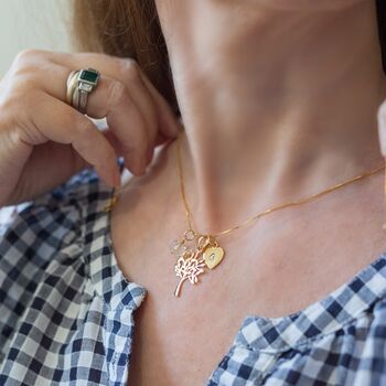 Tree Of Life Necklace Pesonalised With Her Initial And Birthstone Charms, 3 of 11