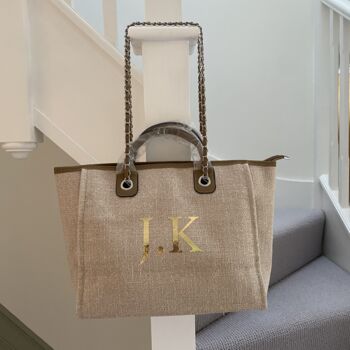 Personalised Beige And Brown Large Chain Tote Beach Bag, 8 of 9
