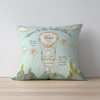 Personalised Rabbit Balloon Keepsake Birth Cushion, 3 of 6