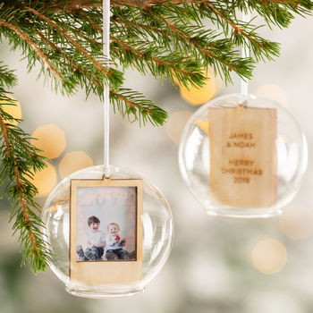 Personalised Wooden Christmas Photo Glass Dome Bauble, 2 of 3