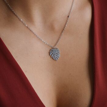 Silver Monstera Leaf Pendant Necklace, 4 of 6