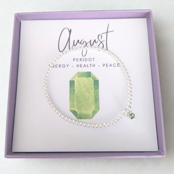 Sterling Silver August Birthstone Beaded Stretch Bracelet, 5 of 6