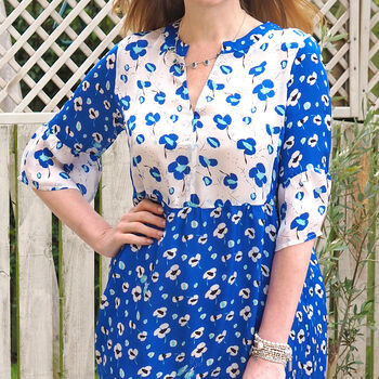 Rosella Dress In Blue Poppies, 4 of 7
