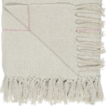 Natural Throw With Pink Stripes, 4 of 4