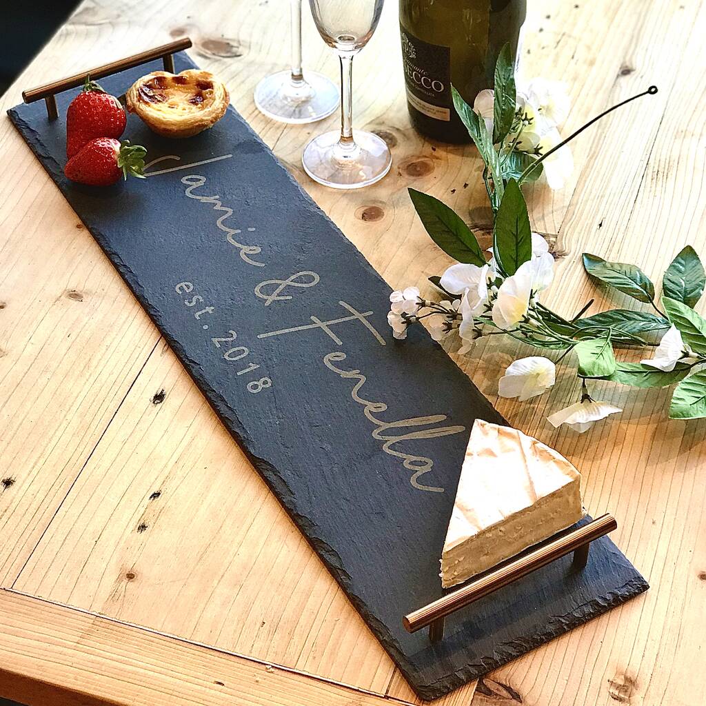 Long Slate Serving Platter With Copper Handles, 1 of 2