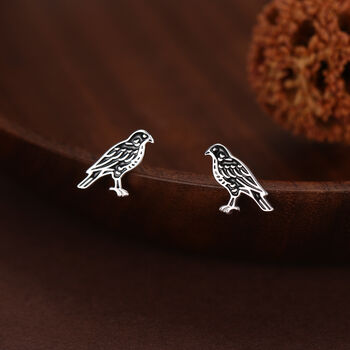 Sterling Silver Falcon Bird Stud Earrings, 6 of 11