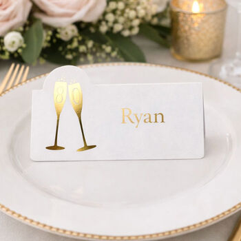 Personalised Wedding, Birthday Or Anniversary Champagne Gold Foiled Place Cards, 6 of 6
