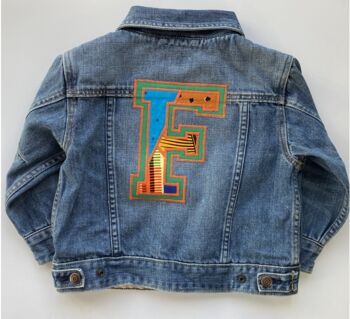 Personalised Varsity Letter Upcycled Denim Kids Jacket, 10 of 12